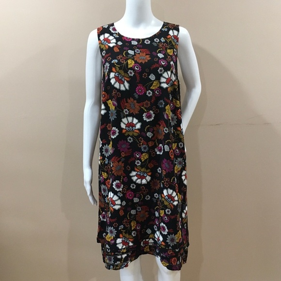 J.jill women’s Medium Tank Shift Dress Black printed Floral Boho Beach New - Picture 6 of 10